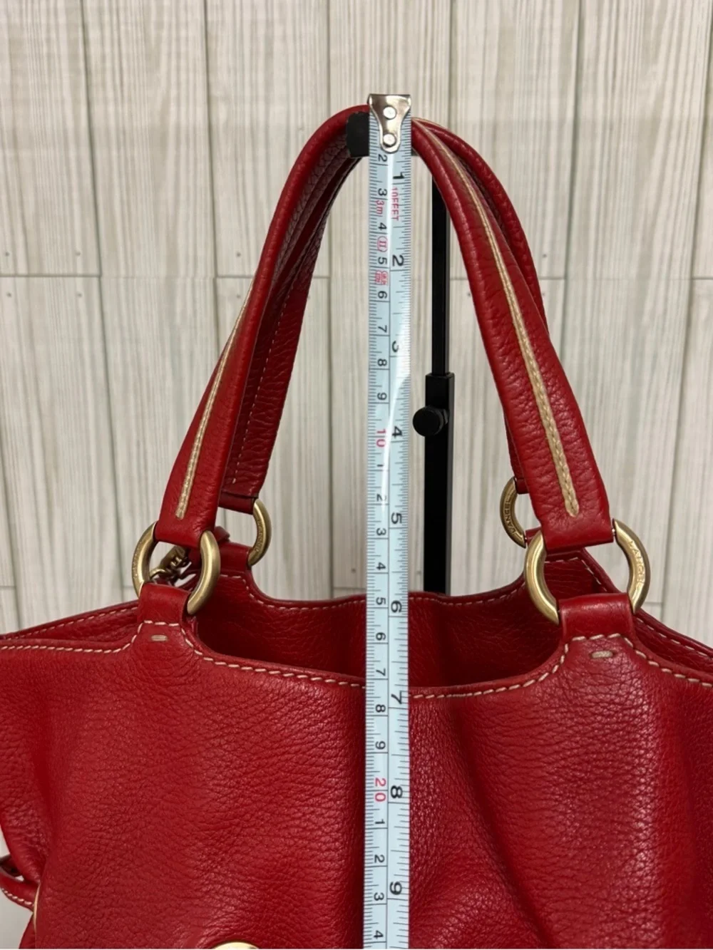 Lancel Red Pebbled Leather Shoulder Bag with Tassel Details
